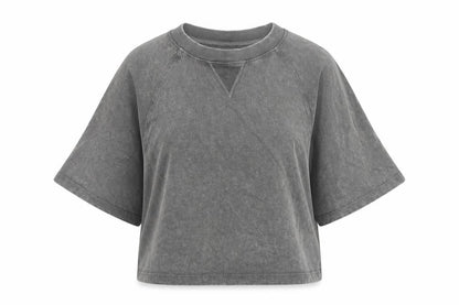 Zara Women Grey UK 8 Cropped Cotton Raglan Sleeve T-Shirt