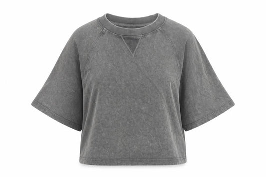 Zara Women Grey UK 8 Cropped Cotton Raglan Sleeve T-Shirt
