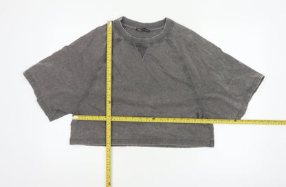 Zara Women Grey UK 8 Cropped Cotton Raglan Sleeve T-Shirt