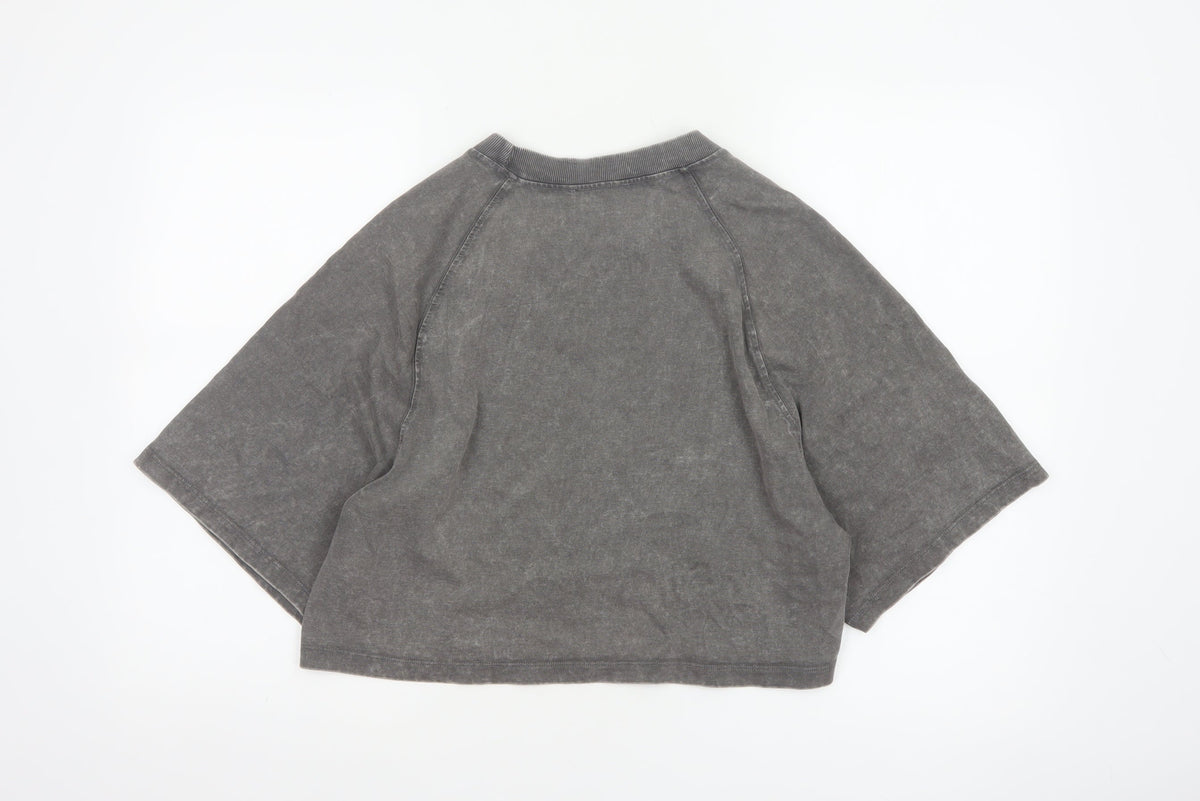 Zara Women Grey UK 8 Cropped Cotton Raglan Sleeve T-Shirt