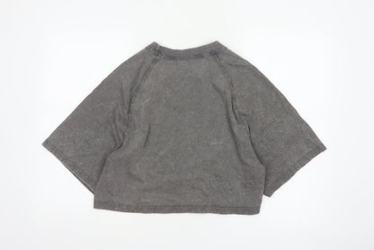 Zara Women Grey UK 8 Cropped Cotton Raglan Sleeve T-Shirt