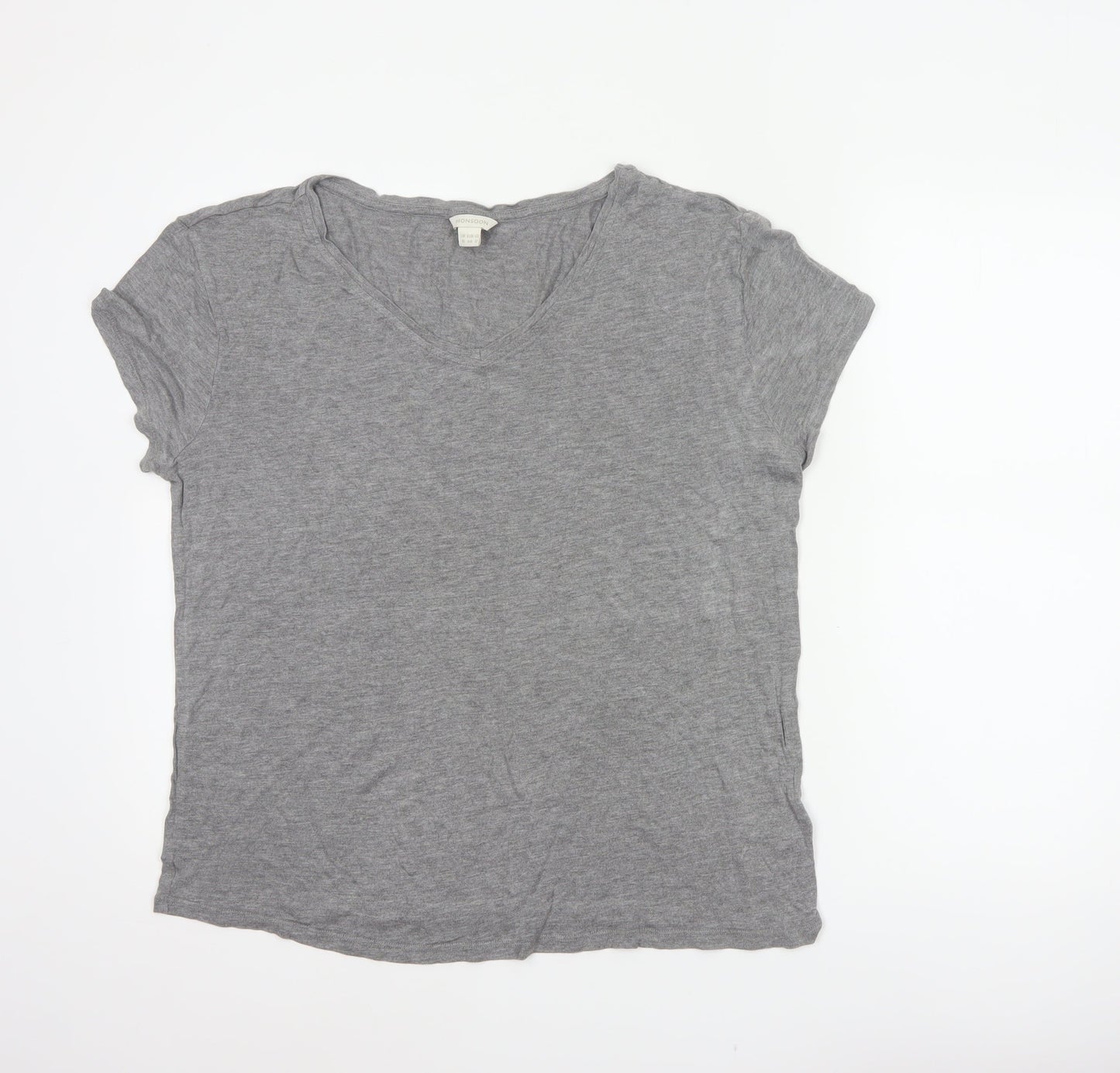 Monsoon Women Grey UK 16 V-Neck Short Sleeve Basic Viscose T-Shirt