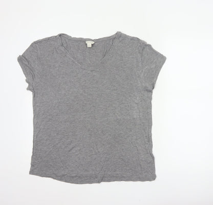 Monsoon Women Grey UK 16 V-Neck Short Sleeve Basic Viscose T-Shirt
