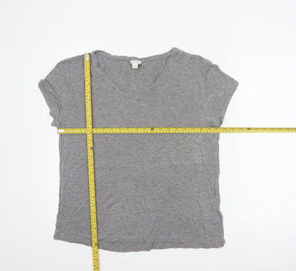 Monsoon Women Grey UK 16 V-Neck Short Sleeve Basic Viscose T-Shirt