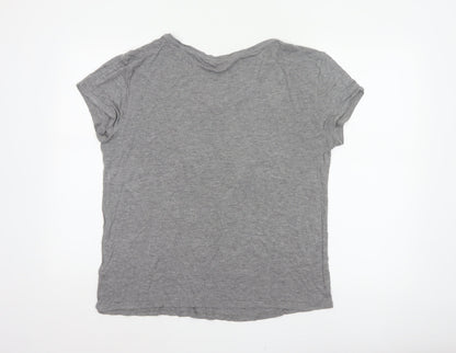 Monsoon Women Grey UK 16 V-Neck Short Sleeve Basic Viscose T-Shirt