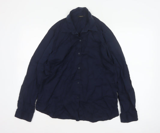 Additional front view of Massimo Dutti Women Blue UK 10 Lyocell Collared Button-Up Shirt