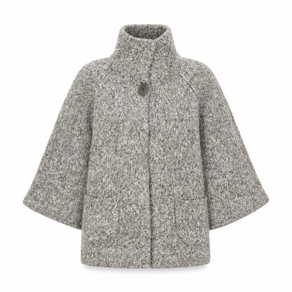 Nü Look Women’s Grey Size 10 Chunky Knit Cape High Neck Alpaca Blend