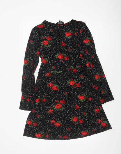 Peacocks Women Black Red Rose Floral Fit & Flare Dress Size 10
