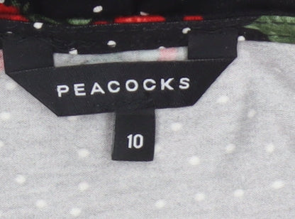Peacocks Women Black Red Rose Floral Fit & Flare Dress Size 10