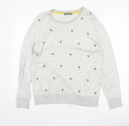 Laura Ashley Women Grey UK 16 Bee Embroidered Stripe Knit Jumper
