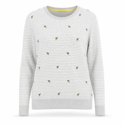 Laura Ashley Women Grey UK 16 Bee Embroidered Stripe Knit Jumper