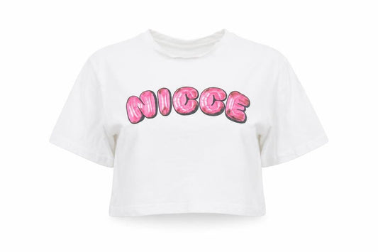NICCE Women’s White S Cropped Cotton T-Shirt Pink Nicee Glitter Logo