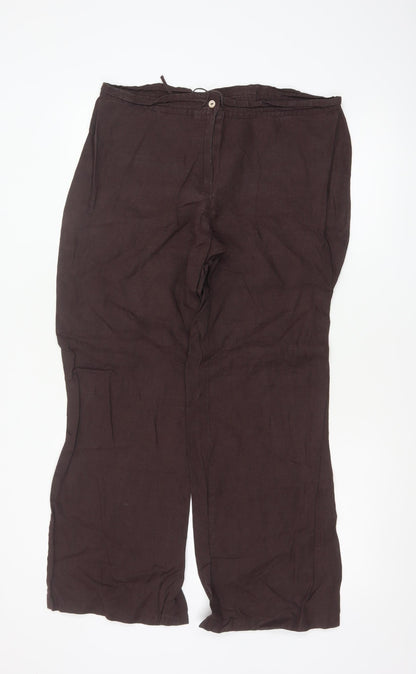 Marks & Spencer Women Brown Linen Wide Leg Trousers UK 14 Medium