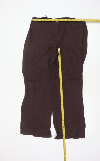 Marks & Spencer Women Brown Linen Wide Leg Trousers UK 14 Medium