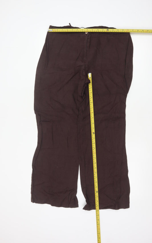 Marks & Spencer Women Brown Linen Wide Leg Trousers UK 14 Medium