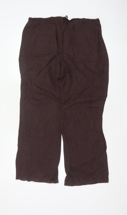 Marks & Spencer Women Brown Linen Wide Leg Trousers UK 14 Medium