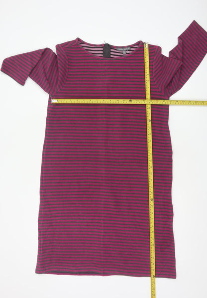 Laura Ashley Women Pink Striped UK 12 Knee Length Shift Dress