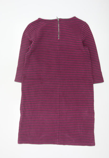 Laura Ashley Women Pink Striped UK 12 Knee Length Shift Dress