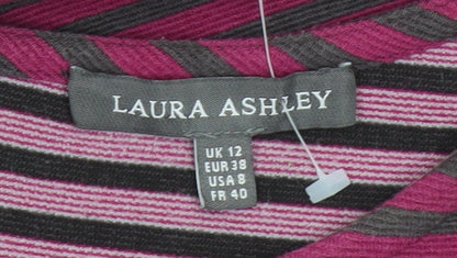 Laura Ashley Women Pink Striped UK 12 Knee Length Shift Dress