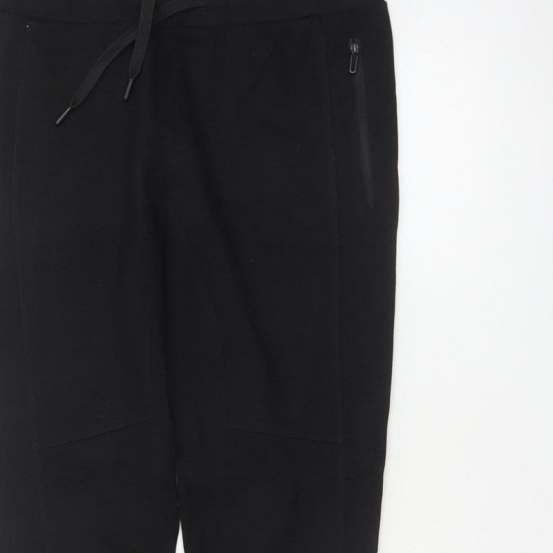 Zara Women Black L Tapered Jogger Trousers Drawstring Zip Pockets