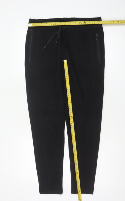 Zara Women Black L Tapered Jogger Trousers Drawstring Zip Pockets