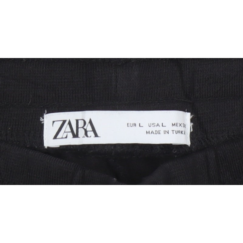 Zara Women Black L Tapered Jogger Trousers Drawstring Zip Pockets