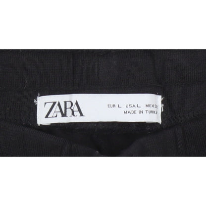 Zara Women Black L Tapered Jogger Trousers Drawstring Zip Pockets