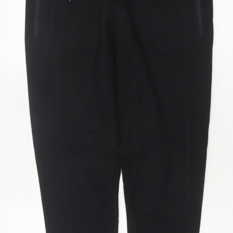 Zara Women Black L Tapered Jogger Trousers Drawstring Zip Pockets