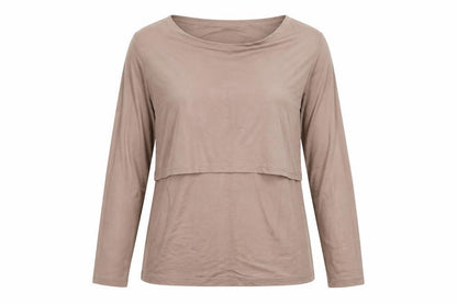SMALSHOW Women Beige Maternity Nursing Layered Long Sleeve Blouse M