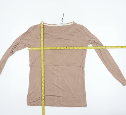 SMALSHOW Women Beige Maternity Nursing Layered Long Sleeve Blouse M
