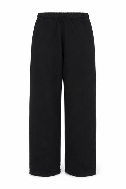 Zara Women Black L Wide-Leg Drawstring Cotton Trousers