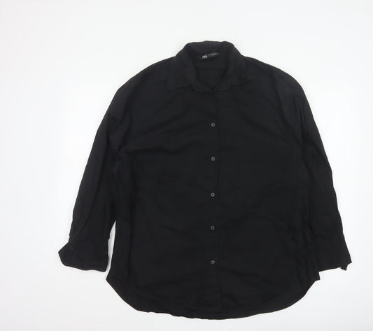 Zara Women’s Black Size S Classic Collared Long Sleeve Button-Up Shirt