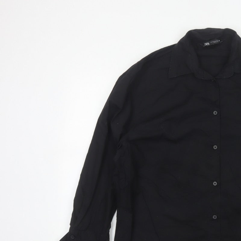 Zara Women’s Black Size S Classic Collared Long Sleeve Button-Up Shirt