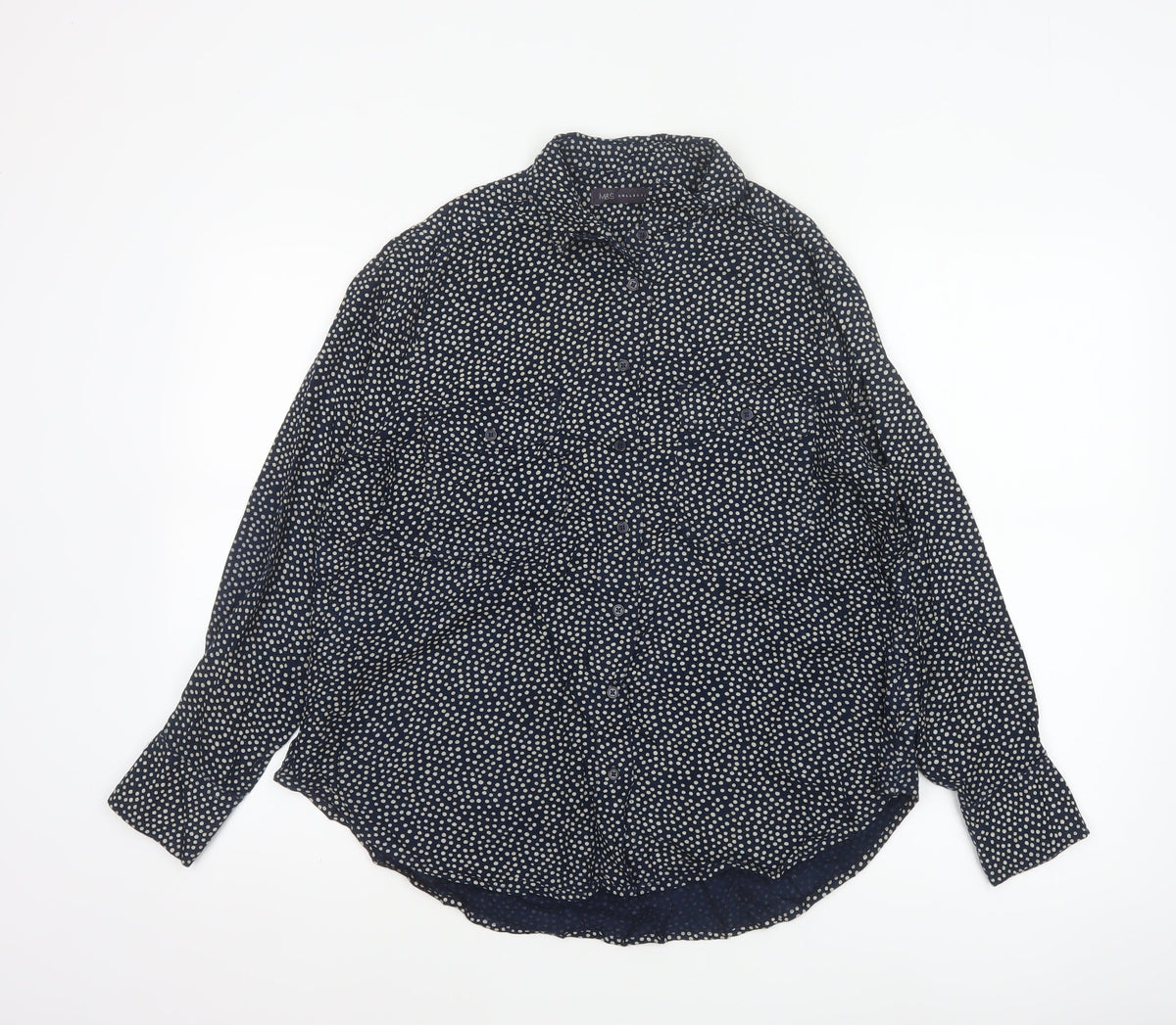 Marks & Spencer Women Blue Polka Dot Button-Up Blouse UK 14