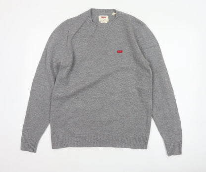 Levi's Men's Grey Wool Blend Crew Neck Pullover Jumper Size M Logo