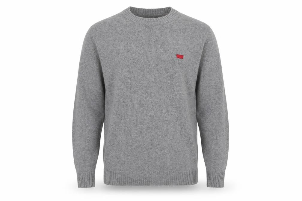 Levi's Men's Grey Wool Blend Crew Neck Pullover Jumper Size M Logo