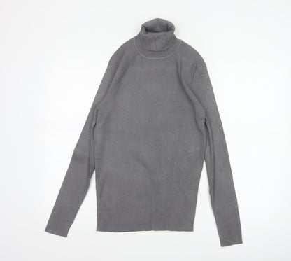 Collusion Women Grey L Ribbed Roll Neck Slim Knit Pullover Jumper