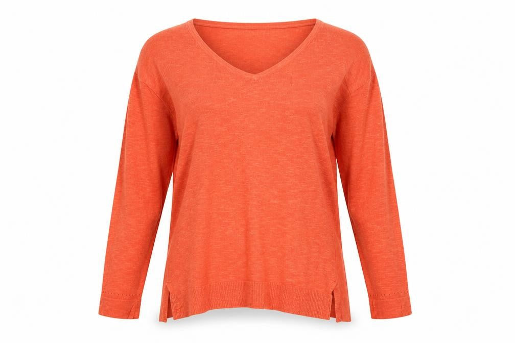 White Stuff Women Orange UK 10 Linen Cotton V-Neck Knit Jumper