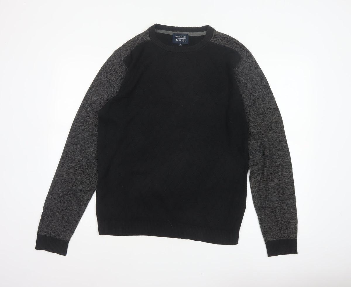 Mish Mash DRK Men’s Black Grey M Argyle Knit Crew Neck Jumper