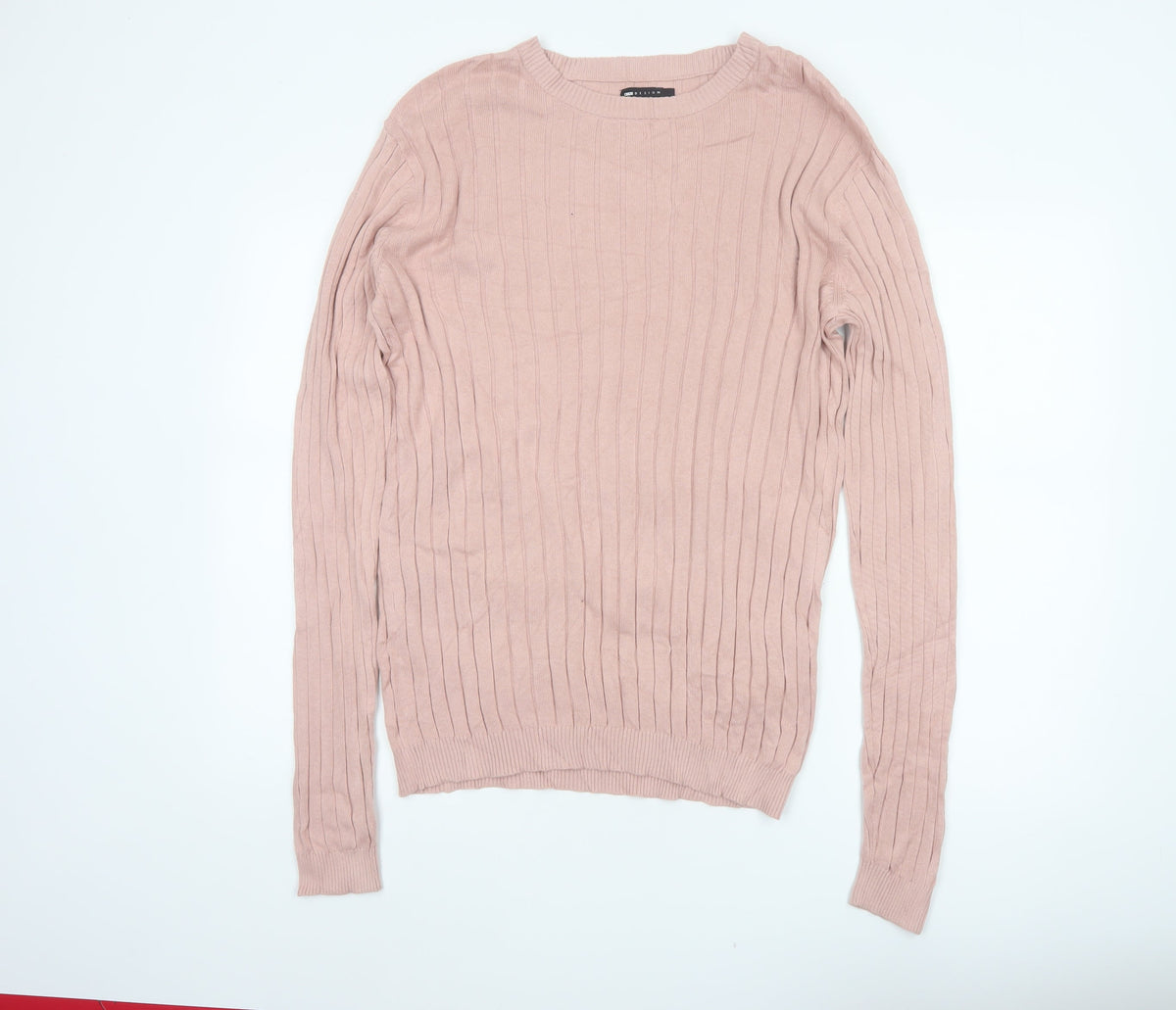 ASOS Design Men’s Pink M Ribbed Cotton Crew Neck Pullover Jumper