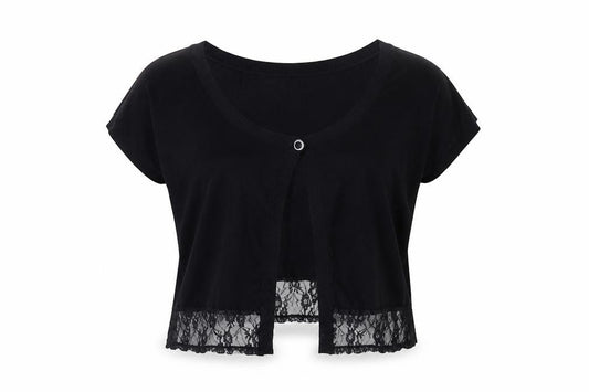 Be Beau Women’s Black Size 16 Short Sleeve Lace Trim Cardigan