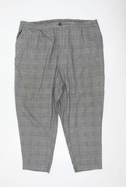 New Look Curves Women Grey Check Tapered Trousers UK 24 Elastic Waist