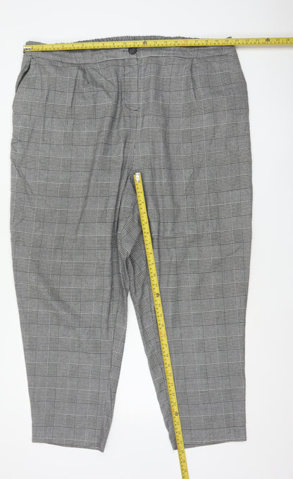 New Look Curves Women Grey Check Tapered Trousers UK 24 Elastic Waist