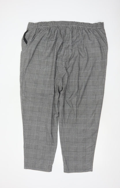 New Look Curves Women Grey Check Tapered Trousers UK 24 Elastic Waist