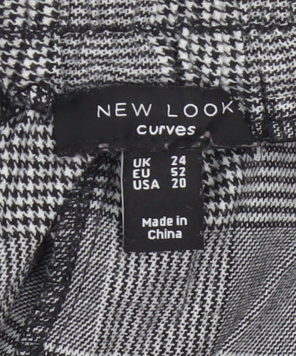 New Look Curves Women Grey Check Tapered Trousers UK 24 Elastic Waist