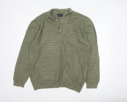 GANT Men’s Green 2XL Herringbone Knit Collared Henley Jumper
