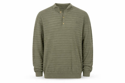 GANT Men’s Green 2XL Herringbone Knit Collared Henley Jumper