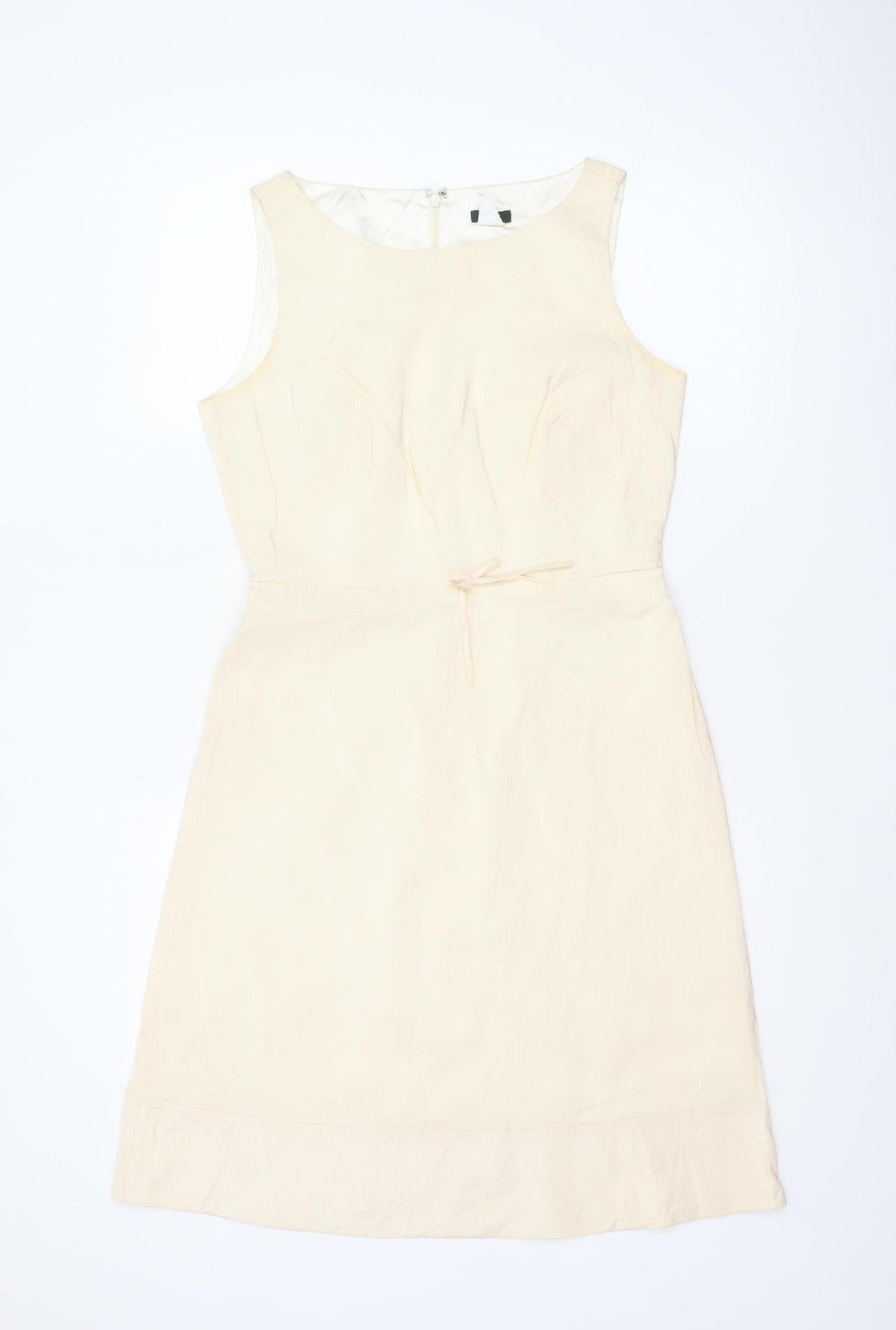 Additional front view of J.Crew Women Ivory Silk Petite UK 10 A-Line Knee Length Dress