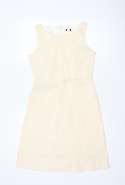 Additional front view of J.Crew Women Ivory Silk Petite UK 10 A-Line Knee Length Dress