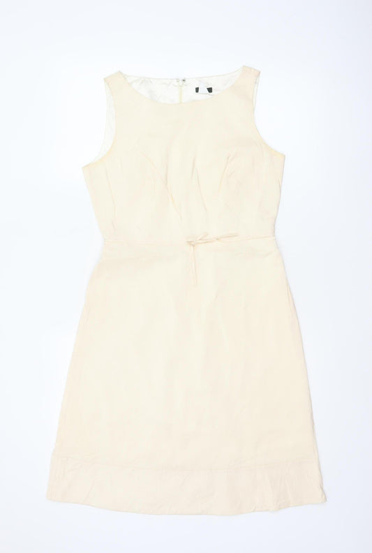 Additional front view of J.Crew Women Ivory Silk Petite UK 10 A-Line Knee Length Dress